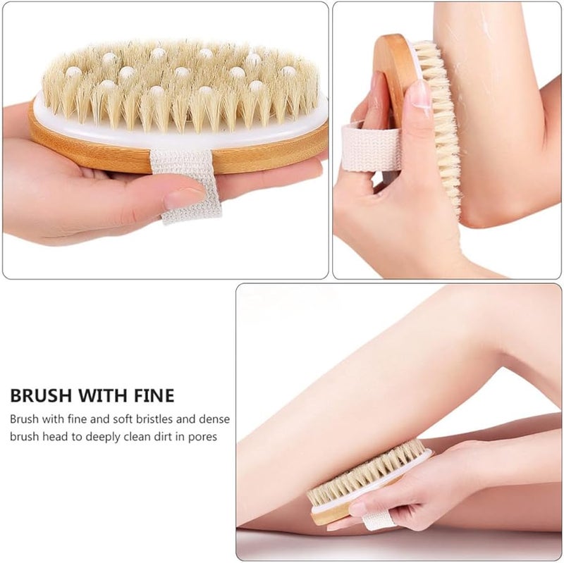 Natural Boar Bristle Bath Brush With Wooden Handle And Soft Ppr Beads For Exfoliating Massage - Image 4
